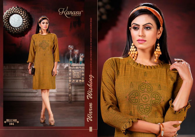 Kanasu Blush Exclusive Collection Designer Party Wear Heavy Rayon Kurti Collection