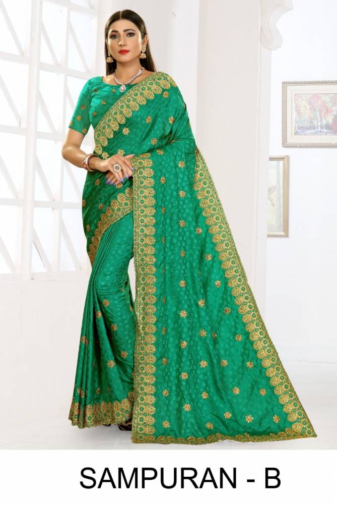 Ronisha Sampuran Latest Fancy Designer Festive Wear Embroidery Worked Heavy Dola jacquard Weaving Sarees Collection
