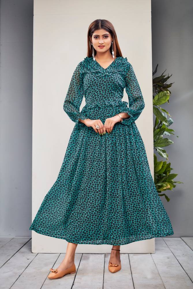 Western Gown Fancy Latest Designer Ethnic Wear Printed Long Kurtis Collection
