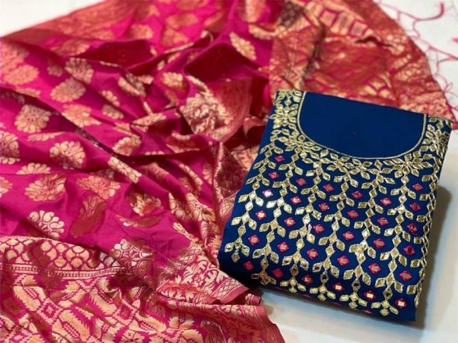 Designer Neck Work 101 Latest Fancy Casual Wear Modal Banarasi Jacquard Dupatta Dress Material 