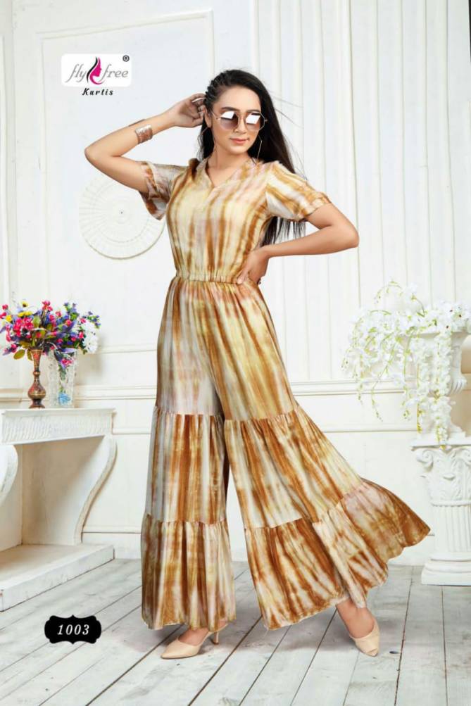 Fly Free Tunic Latest fancy Designer Party Wear Rayon Designer Jump Suit Collection
