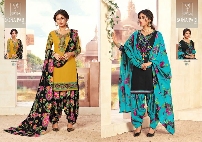 Bela Sona Pari 11 Latest Designer Festive Wear Cotton With Embroidery Work Top With Bottom And fancy Print Dupatta Dress Material Collection
