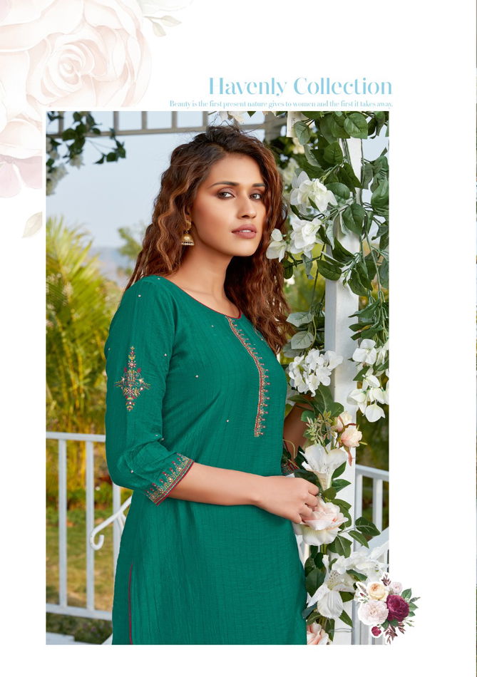 Koodee Sanvi 1 Latest fancy Festive Wear Viscose Embroidery Work Kurtis With Bottom Collection
