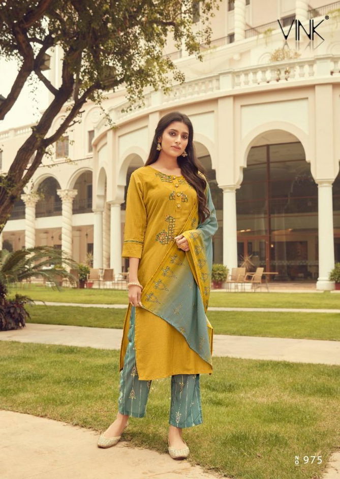 Vink Dreams Fancy Latest Collection Of Pure viscose silk With Handwork & Embroidery With Digital Printed Pant And Dupatta