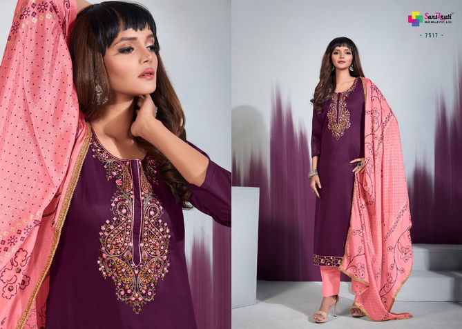 Sanskruti Orion Festive Wear Silk Heavy Embroidery Designer Dress Material Collection
