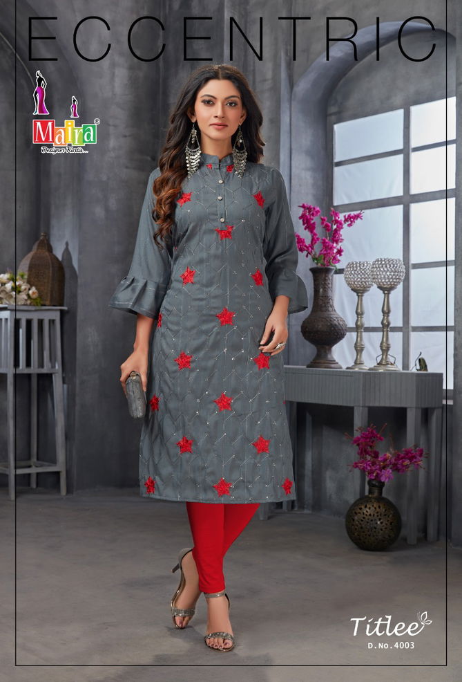 Maira Titlee 4 Heavy Party Wear Rayon Embroidery Kurti Collection