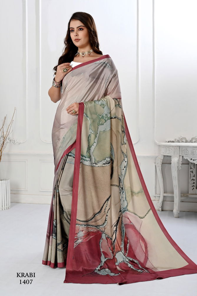 Krabi By Jivora 1404 To 1421 Crepe Digital Printed Casual Wear Surat Saree Wholesale Market