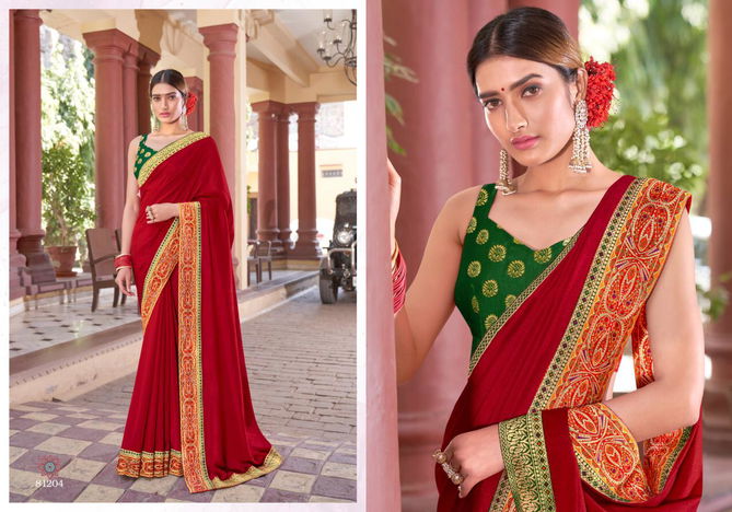 RIGHT WOMEN DESIGNER Latest Fancy wedding Wear Heavy Vichitra With jacquard Lace Saree Collection 