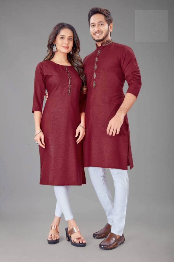 Sabella Couple Kurta 4 Designer Cotton Jacquard Couple Party Wear Kurta Collection
