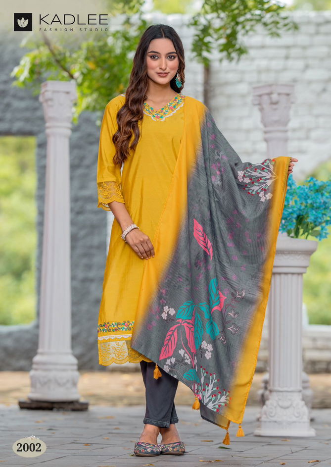 Rivanta By Kadlee Viscose Weaving Kurti With Bottom Dupatta Wholesale Online