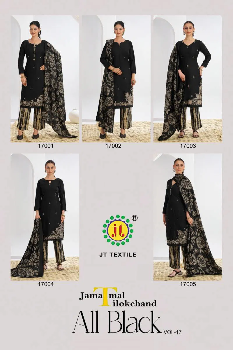 All Black Vol 17 By Jt Rayon Embroidered Dress Material Suppliers In India