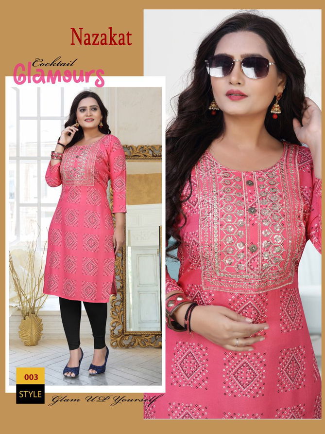 Akhand Jyot Nazakat Regular Wear Rayon Printed Latest Kurti Collection