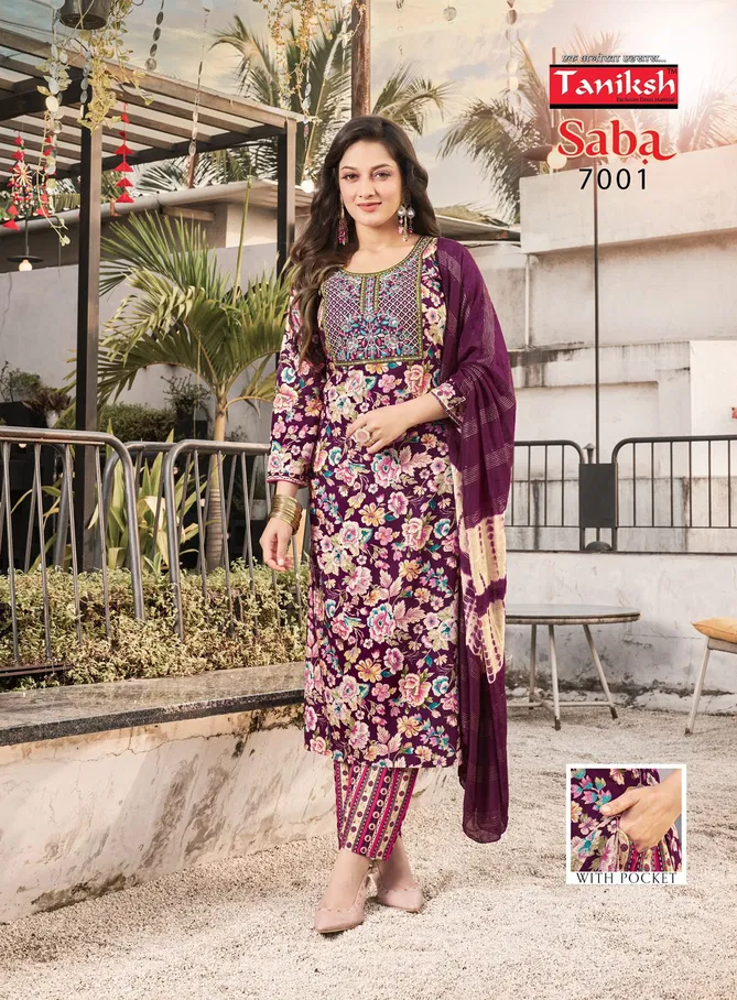 Saba Vol 7 By Taniksh Rayon Foil Printed Kurti With Bottom Dupatta Orders In India