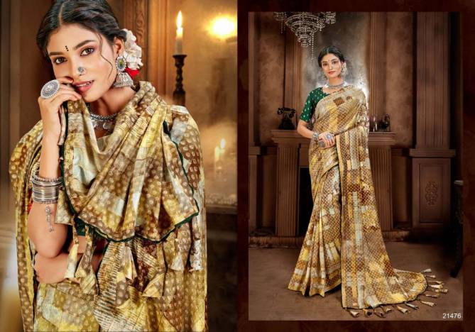 5D DESIGNER BAASURI Latest fancy Designer Casual wear Twill Silk Digital Print With Foil Printed Saree Collection 