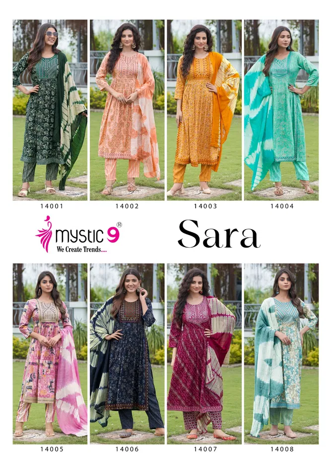 Sara Vol 14 By Mystic 9 Naira Rayon Kurti With Bottom Dupatta Wholesale Online