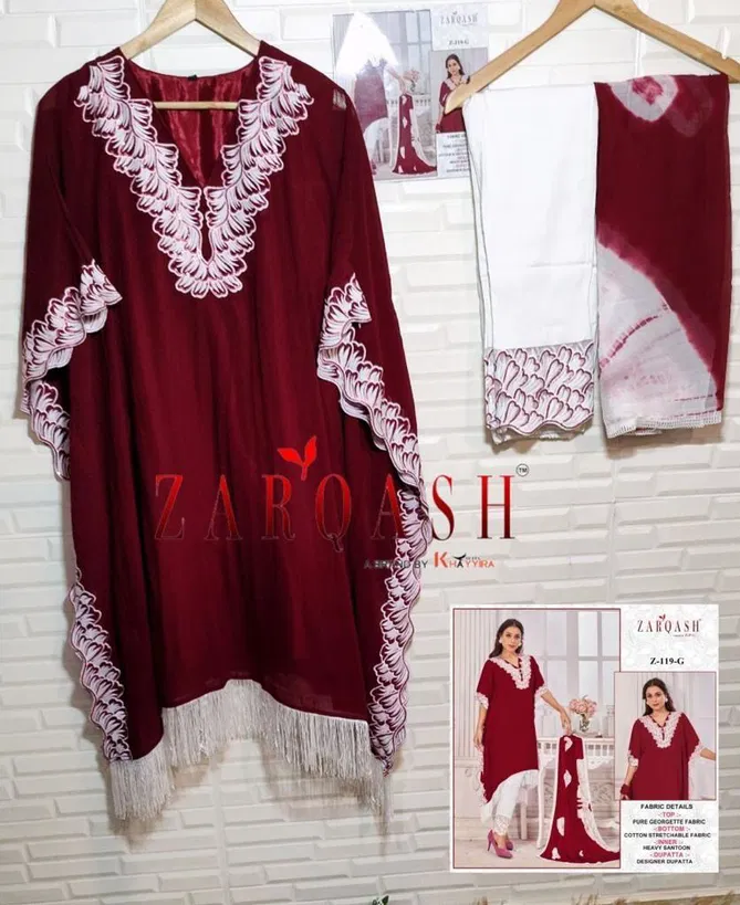 Z 119 E To H By Zarqash Fox Georgette Pakistani Readymade Suits Wholesale In India