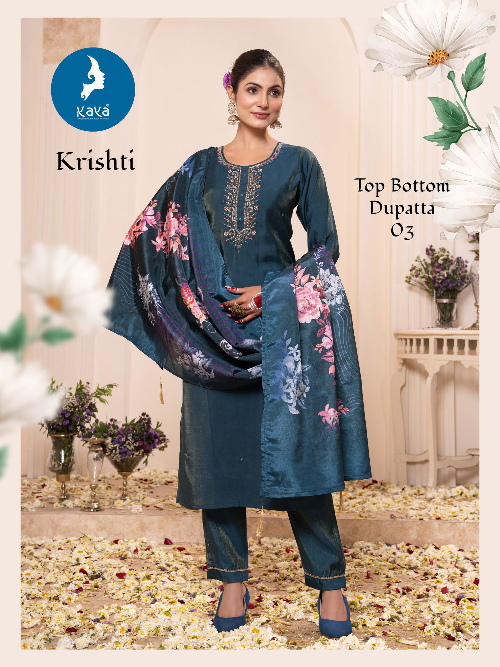 Krishti By Kaya Roman Shimmer Kurti With Bottom Dupatta Wholesale In India