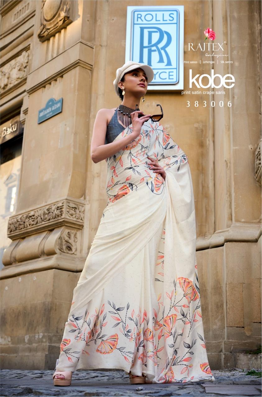 Kobe 383001 To 383018 By Rajtex Pinted Satin Crepe Sarees Surat Wholesale Market