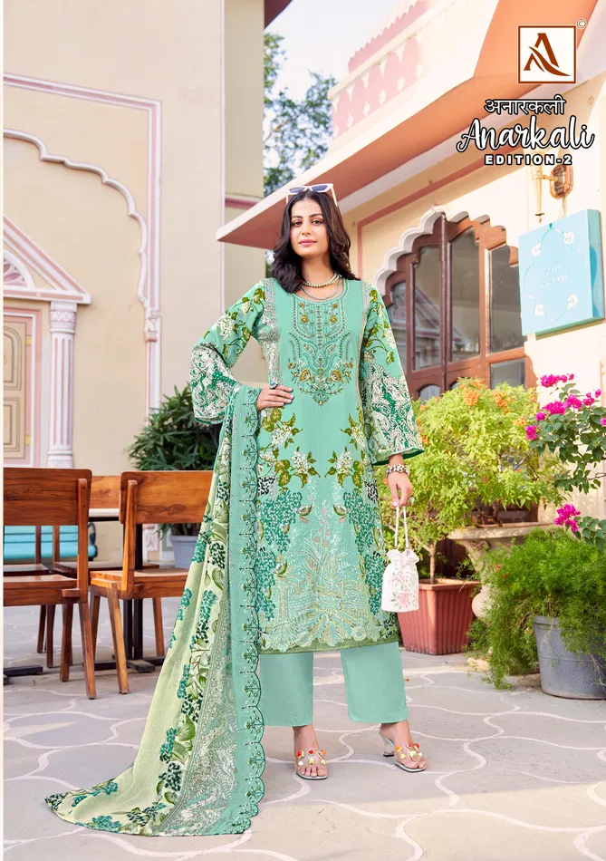 Anarkali 2 By Alok Suit Cambric Cotton Pakistani Printed Embroidery Dress Material Wholesalers In Delhi