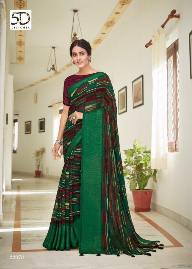 5D AMBER VOL-6 Fancy Printed Casual Wear Georgette Jacquard Border Saree Collection 