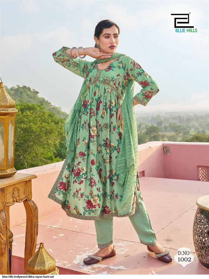 Bollywood Tika Blue Hills Designer partywear kurtis with dupatta