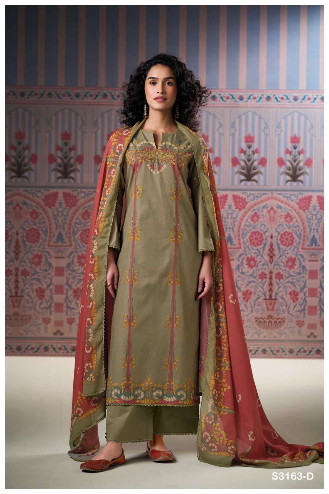 Victoire 3163 By Ganga Cotton Printed Embroidery Dress Material Exporters In India