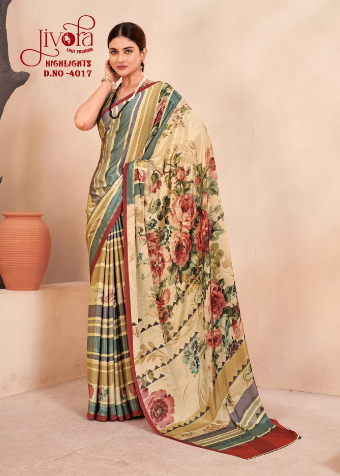 Highlight By Jivora Crepe Silk Printed Casual Wear Saree Suppliers In India