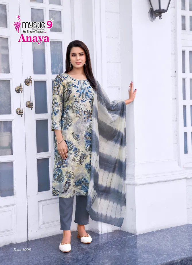 Anaya Vol 1 By Mystic 9 Rayon Embroidery Kurti With Bottom Dupatta Exporters In India