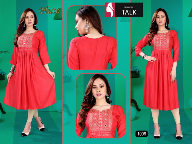 Ft Pluto Flair Style Designer Latest Fancy Festive Wear Rayon Slub Kurtis Collection
