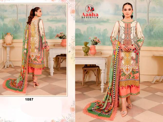 Aasha 1087 Printed Embroidery Cotton Pakistani Suits Exporters In India