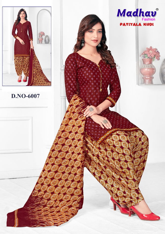 Madhav Fashion Patiyala Kudi 6 Cotton Printed Casual Wear Dress Material Collection
