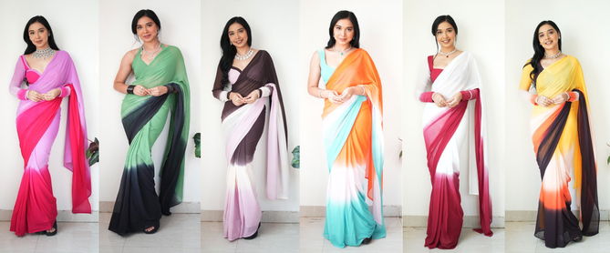 BT 391 Colours Fancy Party Wear Georgette Readymade Saree Suppliers In India