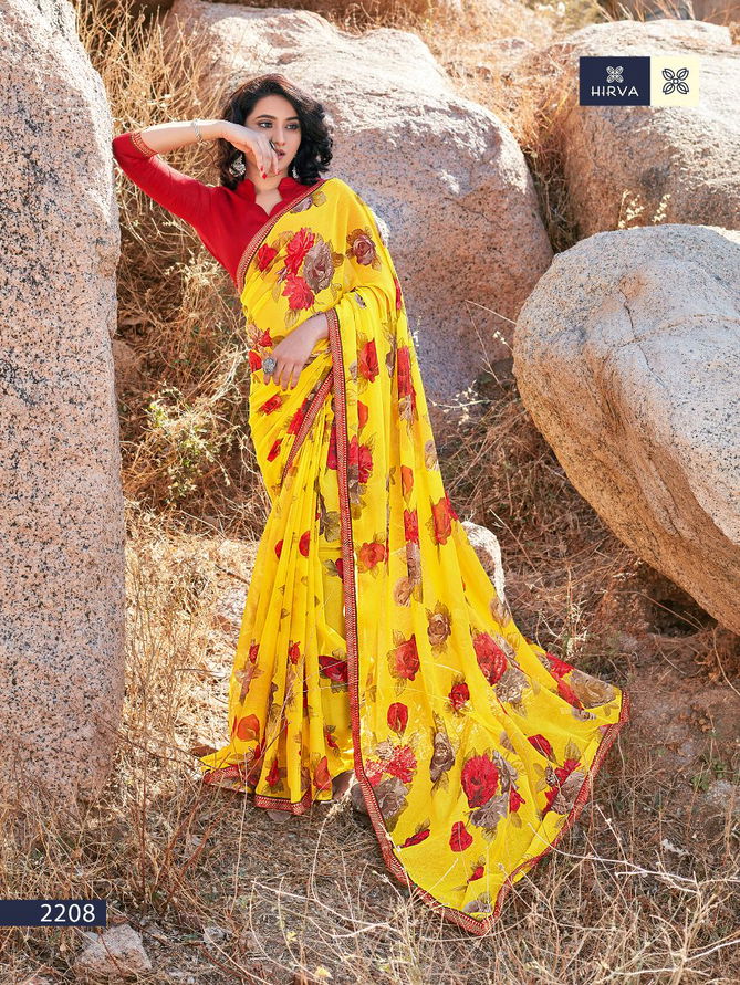 Hirva Flowery Casual Wear Printed Georgette Saree Collection
