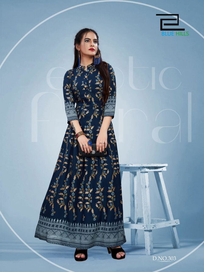 VF BLUE HILLS bournvilla volume 3 14KG REYON Long  Gown with Foil Print Collections