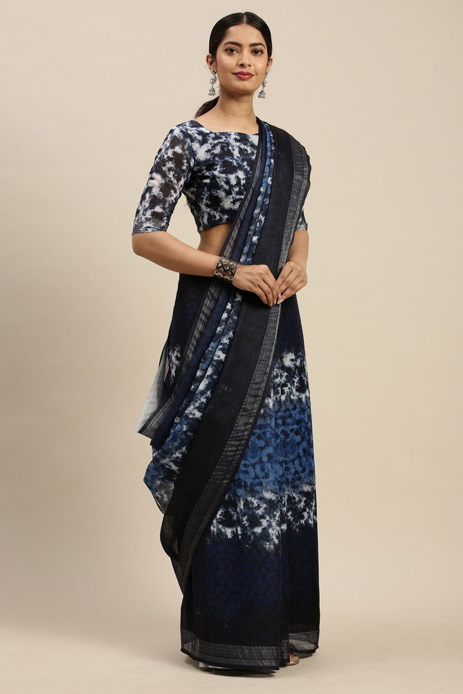 Indigo 1.2 Latest Fancy Designer Regular Casual Linen Cotton Printed Saree Collection
