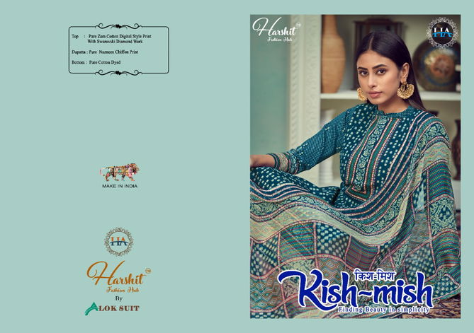 Harshit Kish Mish Latest Festive Wear Digital Style Pure Zam Cotton Digital Style Print with Swarovski Diamond Work  Dress Material Collection
