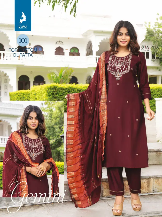 Gemini By Kaya Roman Silk Kurti With Bottom Dupatta Surat Wholesale Market