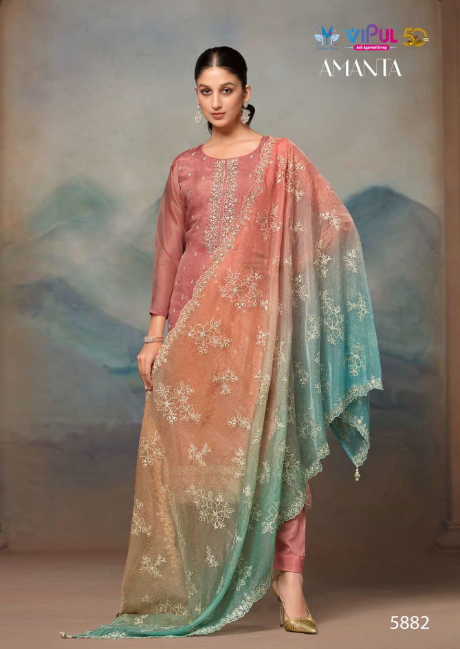 Amanta By Vipul Organza Embroidery Salwar Suits Wholesale In India