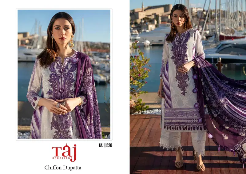 Taj 520 And 521 Embroidery Cotton Pakistan Suits Wholesale Shop In Surat
