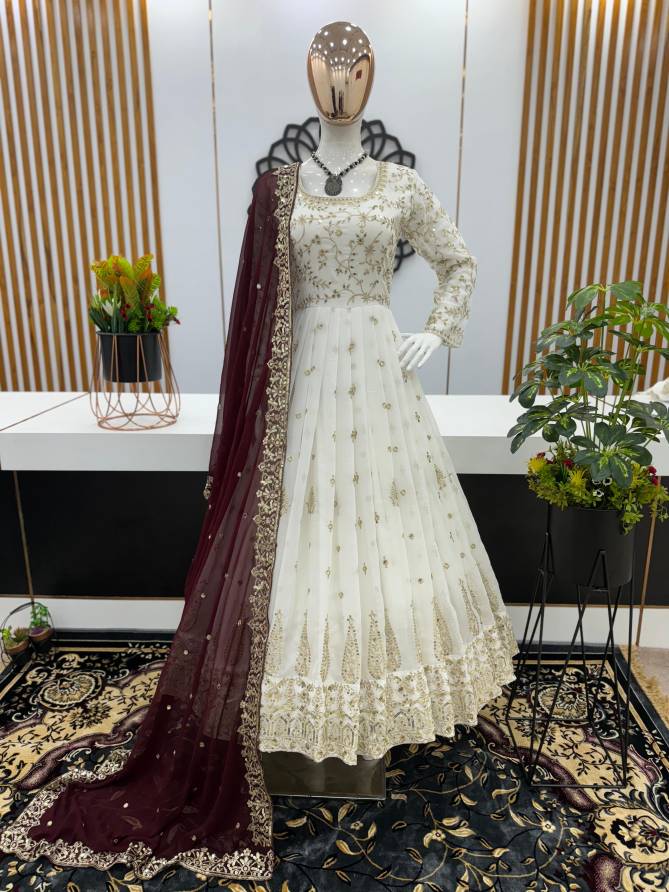 Sr 1584 Faux Georgette Printed Wedding Wear Readymade Suits Wholesale Shop In Surat
