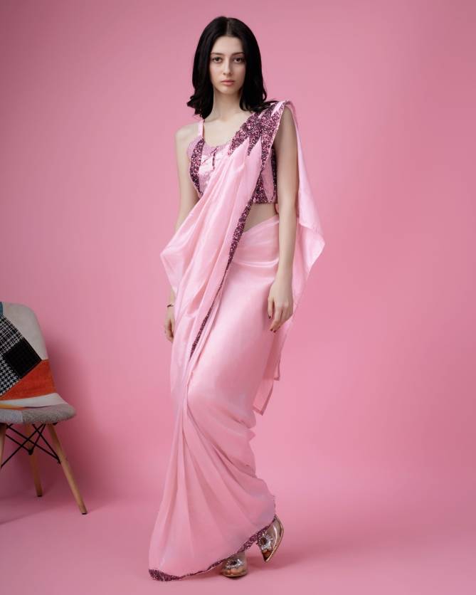 Amoha Trendz 313 Satin Silk Ready To Wear Party Wear  Saree Catalog