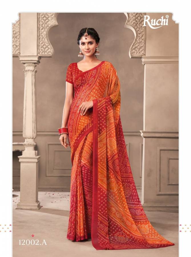Ruchi Kesariya Chiffon 65th Edition Casual Wear Printed Bandhej Chiffon Saree Collection