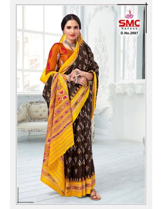 Smc Ikkat Casual Daily Wear Cotton Printed Designer Saree Collection