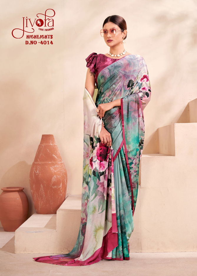 Highlight By Jivora Crepe Silk Printed Casual Wear Saree Suppliers In India