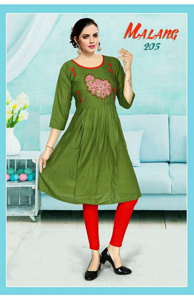 Trendy Malang 2 Latest Festive Wear Rayon With Handwork Designer Kurtis Collection
