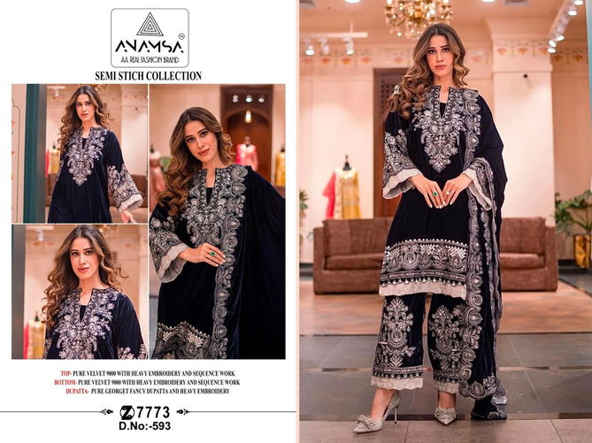 Anamsa 593 Velvet Embroidery Pakistani Suit Wholesale Price In Surat