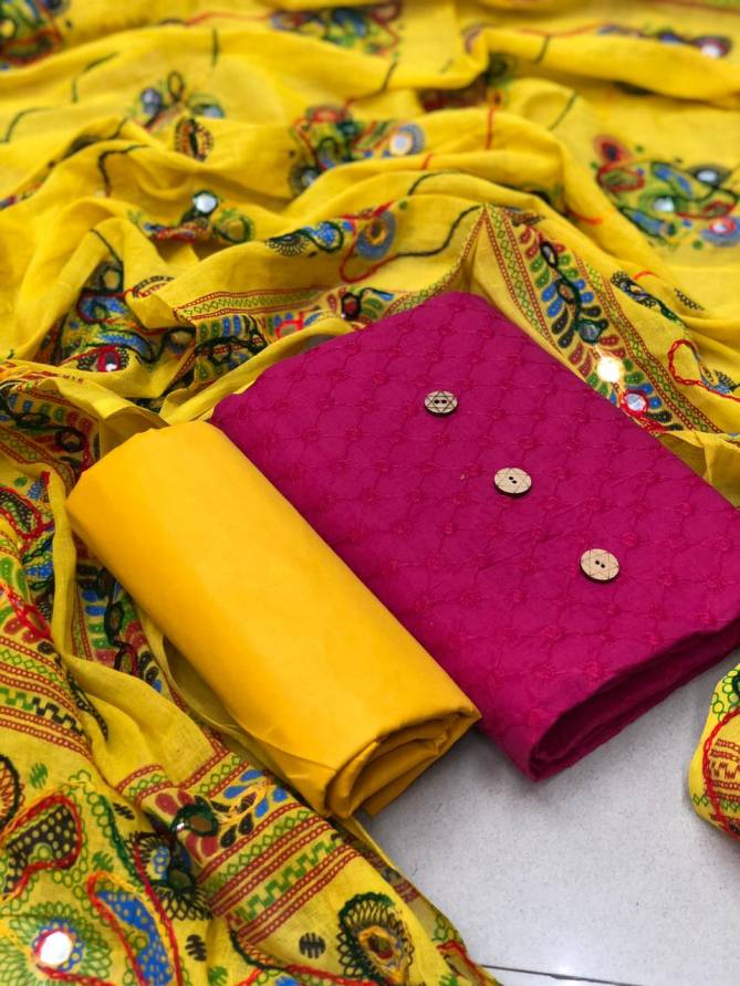 Chiffli Dress Materials 2 Casual Wear Colored Chiffli Cotton With Fancy Buttons Print With Colorful Dupatta Dress Material Collection