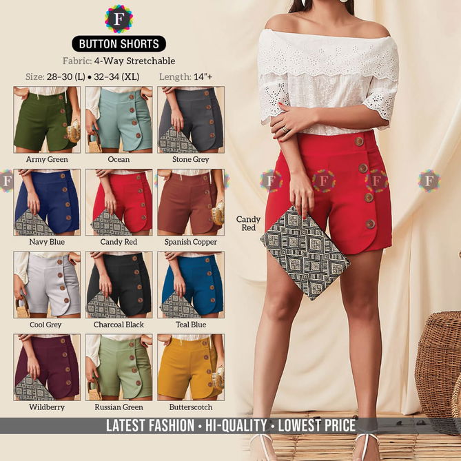 Button Shorts Latest Fancy Paery Wear Stretchable Shorts Collection
