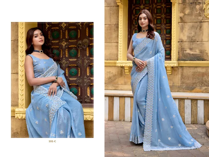 101 A To 101 D Durga fashion Crunchy Chiffon Designer Party Wear Saree Suppliers In India