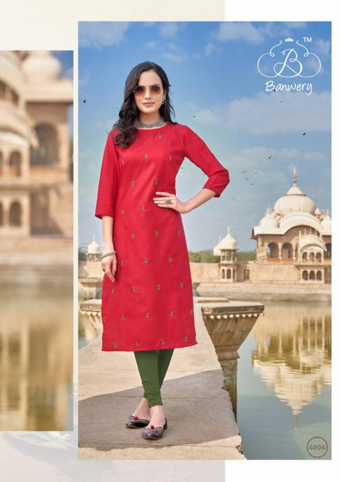 BANWERY BLEND VOL-6 Latest Designer Fancy Festive Wear Heavy Magic Cotton With Embroidery Work Fancy Kurtis Collection